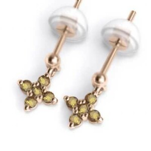  both ear earrings Cross design ( yellow crystal ) citrine 11 month birthstone 18k pink gold catch attaching 
