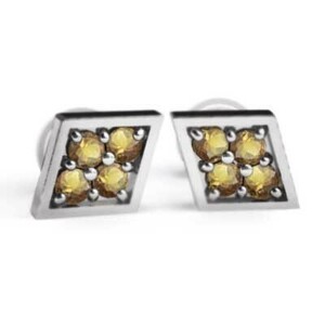 18k white gold pair earrings ( yellow crystal ) citrine 11 month. birthstone catch attaching . shape type 