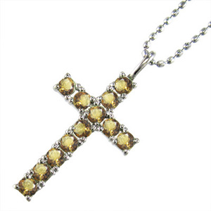  pendant necklace Cross citrine ( yellow crystal ) k10 white gold 