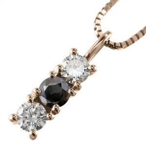 スリーストーン ペンダント ネックレス ブラックダイヤモンド(黒ダイヤ) 天然ダイヤモンド 18kピンクゴールド