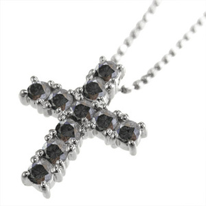 プラチナ900 クロス デザイン ペンダント ネックレス ブラックダイヤ(黒ダイヤ)