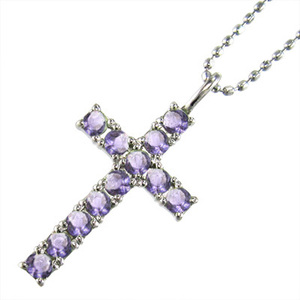 白金（プラチナ）900 ジュエリー ネックレス アメシスト(紫水晶) 2月の誕生石 クロス デザイン