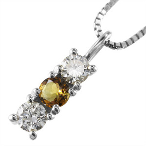 ペンダント スリー ストーン シトリン(黄水晶) 天然ダイヤモンド 11月誕生石 プラチナ900