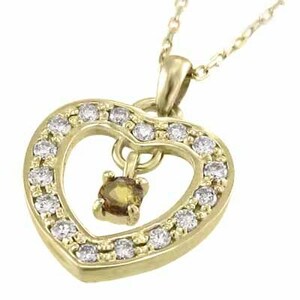 ( yellow crystal ) citrine natural diamond necklace Open Heart 11 month birthstone 18 gold yellow gold 