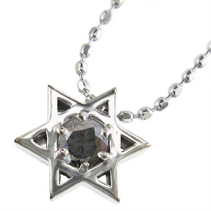 ジュエリー ネックレス プラチナ900 ヘキサグラム 星の形 一粒 ブラックダイヤモンド 4月誕生石