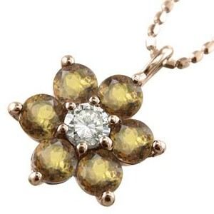 ジュエリー ネックレス デザイン フラワー (黄水晶)シトリン ダイヤモンド 18kピンクゴールド