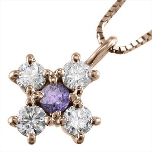 18kピンクゴールド ジュエリー ネックレス クロス デザイン 2月の誕生石 アメシスト(紫水晶) 天然ダイヤモンド