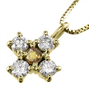 k18イエローゴールド ジュエリー ネックレス クロス デザイン 11月誕生石 シトリン(黄水晶) 天然ダイヤモンド