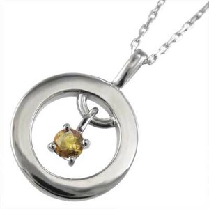  white gold k18 flat strike pendant one bead stone citrine ( yellow crystal )