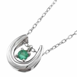  jewelry necklace k10 white gold amulet . horseshoe one bead emerald 5 month. birthstone 