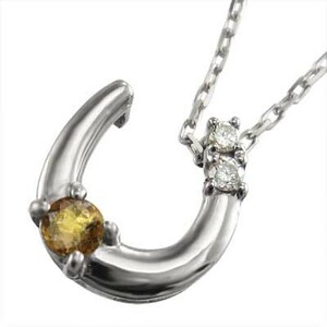 18k white gold horseshoe type jewelry pendant ( yellow crystal ) citrine natural diamond 