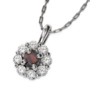 ガーネット 天然ダイヤモンド ペンダント ネックレス 1月誕生石 プラチナ900