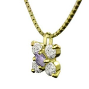 5ストーン ペンダント ネックレス アメシスト(紫水晶) 天然ダイヤモンド 18kイエローゴールド