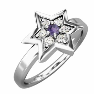 指輪 六芒星 アメジスト(紫水晶) 天然ダイヤモンド 18金ホワイトゴールド 2月の誕生石 六芒星中サイズ
