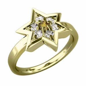 リング 六芒星 シトリン(黄水晶) 天然ダイヤモンド k18イエローゴールド 11月誕生石 六芒星大サイズ