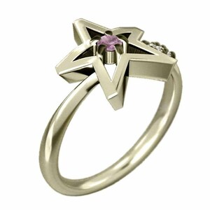 指輪 星の形 ピンクサファイヤ ダイヤモンド 10金イエローゴールド