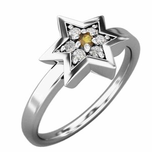 ヘキサグラム 指輪 シトリントパーズ 天然ダイヤモンド 18金ホワイトゴールド 六芒星小サイズ