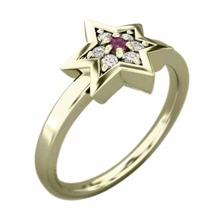 指輪 ダビデの星 ルビー 天然ダイヤモンド 7月誕生石 K10 六芒星小サイズ