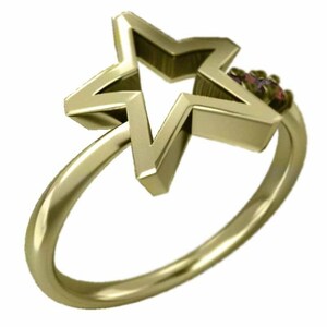 k18イエローゴールド 指輪 星の形 3ストーン 1月誕生石 ガーネット