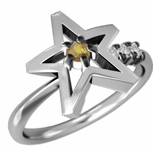 指輪 星 シトリントパーズ ダイヤモンド ホワイトゴールドk10 11月の誕生石