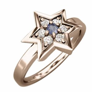 指輪 10金ピンクゴールド ヘキサグラム タンザナイト 天然ダイヤモンド 12月の誕生石 六芒星中サイズ