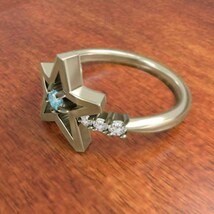 指輪 星の形 ブルートパーズ(青) ダイヤモンド 11月誕生石 10金イエローゴールド_画像3