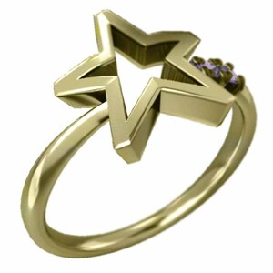 アメジスト(紫水晶) 指輪 星 ジュエリー 3石 2月の誕生石 イエローゴールドk18