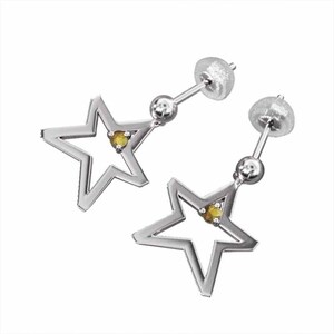  pair earrings one bead star. shape citrine ( yellow crystal ) white gold k18 catch attaching middle size b Rav la type 