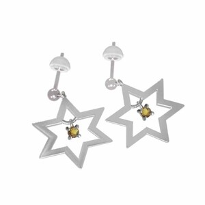 (黄水晶)シトリン ペア ピアス ダビデの星 1粒 石 11月の誕生石 白金（プラチナ）900 キャッチ付き 大サイズ