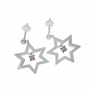  pink sapphire pair earrings da bidet. star 1 bead stone white gold ( platinum )900 9 month birthstone catch attaching large size 