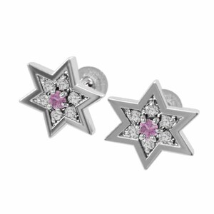 ピンクサファイア 天然ダイヤモンド ペア ピアス ダビデの星 プラチナ900 キャッチ付き 中サイズ
