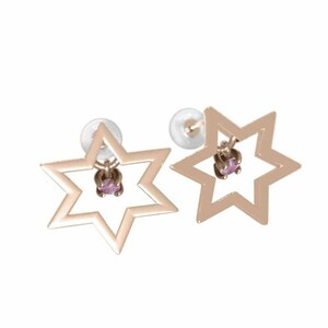  pair earrings pink sapphire six . star 1 bead stone 18 gold pink gold 9 month birthstone catch attaching middle size 