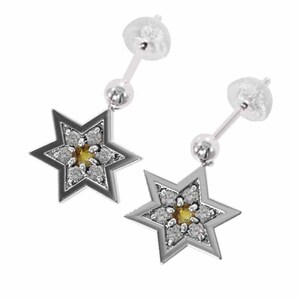  pair earrings da bidet. star citrine ( yellow crystal ) natural diamond k18 white gold catch attaching bla type middle size 