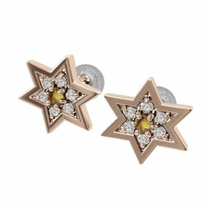  citrine natural diamond pair earrings six . star k18 pink gold catch attaching middle size 