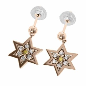 18k pink gold pair earrings da bidet. star ( yellow crystal ) citrine natural diamond catch attaching bla type small size 