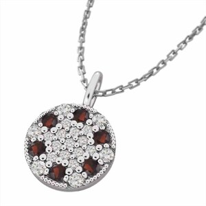 プラチナ900 ペンダント ネックレス 敷き詰めシリーズ 1月誕生石 ガーネット 天然ダイヤモンド 丸型