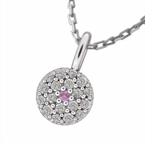 石敷き詰めシリーズ ネックレス ピンクサファイヤ 天然ダイヤモンド 10kホワイトゴールド 丸型