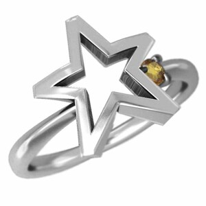 k10ホワイトゴールド 指輪 一粒 シトリン 11月の誕生石 星
