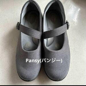 【日本製】Pansy(パンジー) ストラップ　シューズ　靴　グレー　24cm 3E