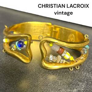 CHRISTIAN　LACROIX　クリスチャンラクロワ　バングル　ゴールドカラー　ストーン　希少　GOLD ヴィンテージ　アクセサリー　フランス製