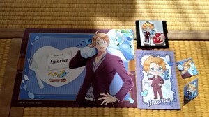  Hetalia AMOCAFE Cafe America ( Alfred ) place mat, postcard, Mini acrylic fiber stand, pick amo Cafe 