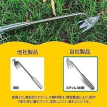 草取り道具 雑草ブラシ 雑草取り器具 全長340mm 草取り 草刈り ステンレス製 片手鍬 草取りグッズ 根こそぎ 便利_画像3