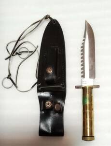 ★　収集家からの初だし　SURVIVAL KNIFE　革ケースと着火用具付き　柄:真鍮 キャンプ　狩り用　工作　釣り　サバイバル　鉈　