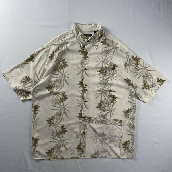US Vintage 90s puritan ビスコースレーヨン100% リーフ柄 エスニック アジアン 総柄 デザインシャツ