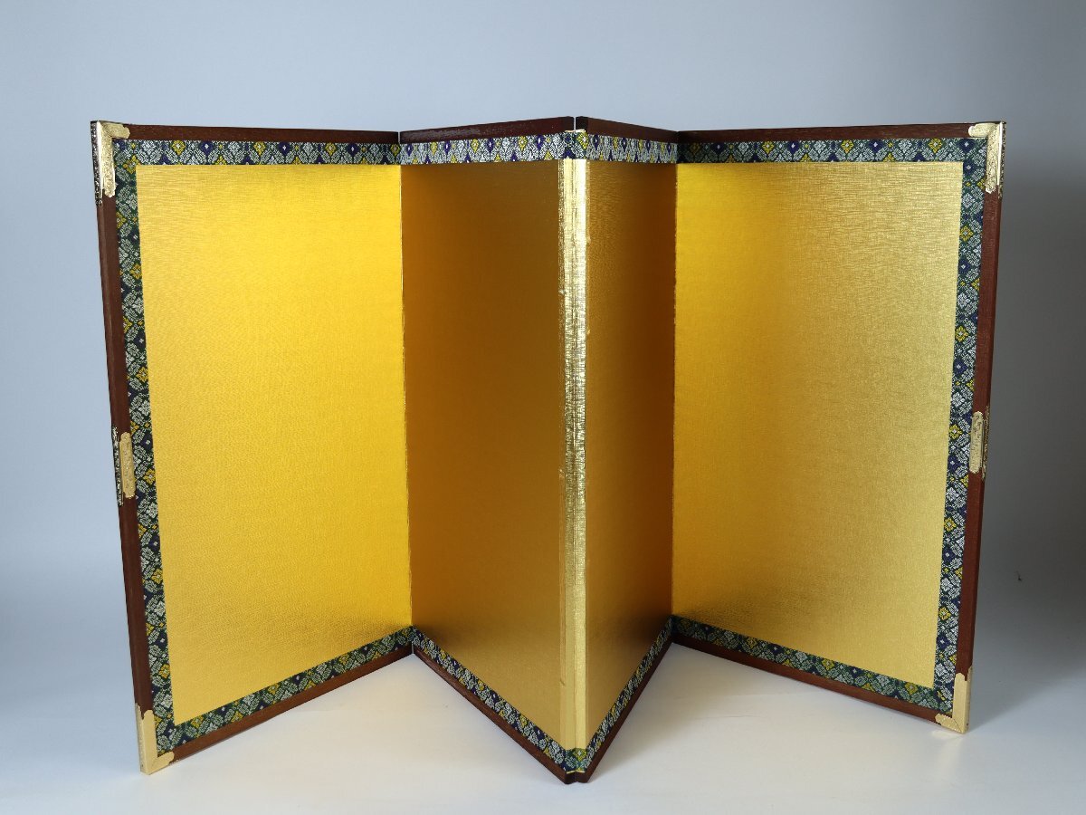 Mikaze, gold folding screen, 4-piece book, No. 23, new gold leaf silk, edge included, armor decoration, Boy's Festival, May doll, Samurai doll, season, Annual event, children's day, May doll