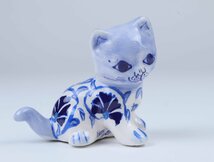 トルコ陶器 猫 4匹 花柄 黒 青 フィギュリン インテリア 置物 オブジェ_画像6