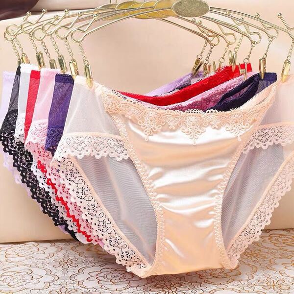 新品L 4枚セットシルクレース青年抗菌性コットン花柄通気性女性下着透明セクシーショーツ蒸れず美尻軽い弾力パンティー綿パンツ送料無料
