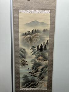掛軸 風景画 風月作掛け軸 日本画 水墨山水画 床の間 和室 アンティーク 美術品