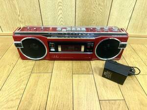 SANYO ラジカセ MR-U4SF FM/AM RADIO STEREO CASSETTE RECORDER おしゃれなテレコ 　通電確認済み　昭和レトロ レッド サンヨー 