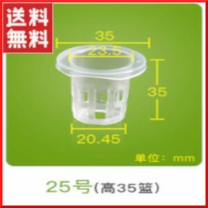 水耕栽培ポット 25号　給水栽培 かご鉢 定植かご ネットポット 植物育成カップ　ポット　100個　透明　送料込み